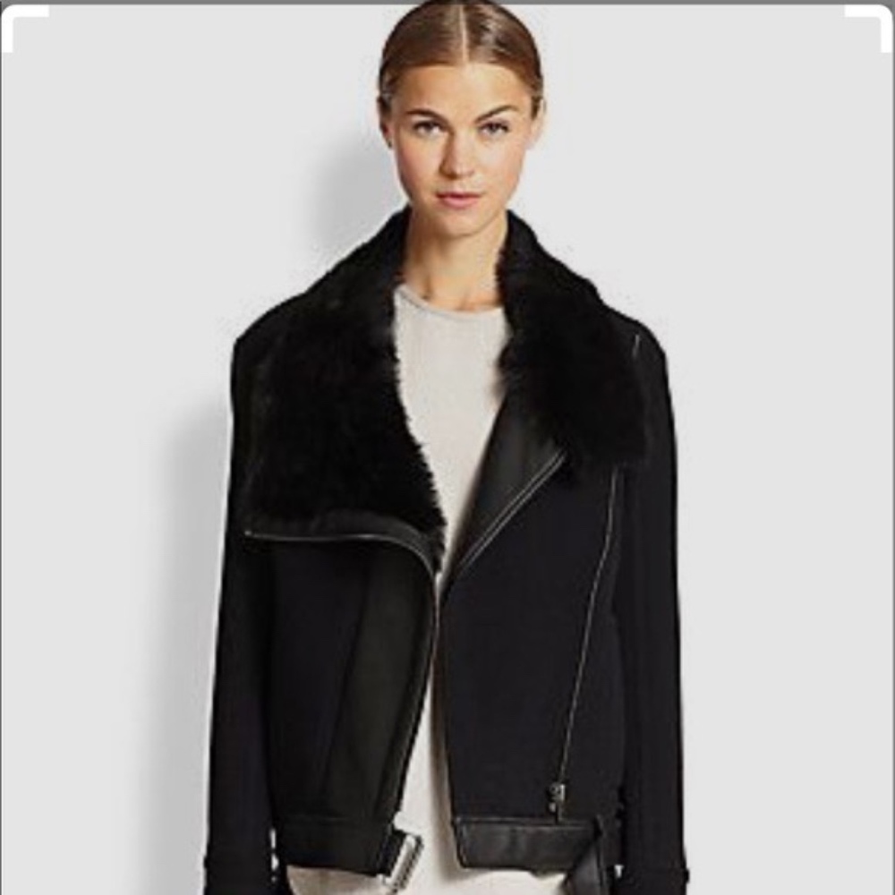 HELMUT LANG wool shearling Moto Jacket - S